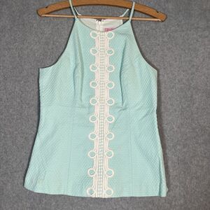 Lilly Pulitzer Annabelle Top Womens 4 Green Embroidered Textured Lace Halter